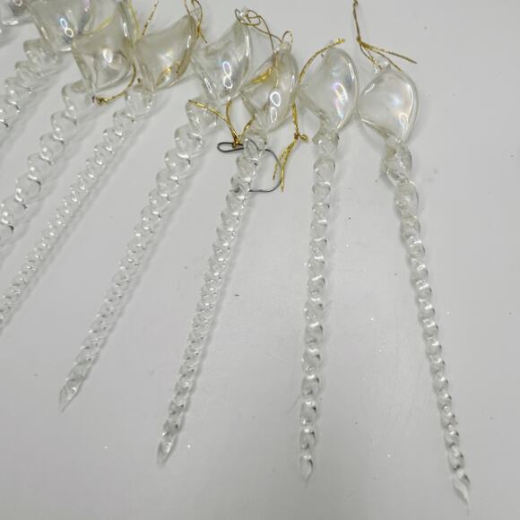 Vintage Iridescent Spun Glass Twisted Icicle Christmas Ornament Set of 8 - Picture 2 of 5